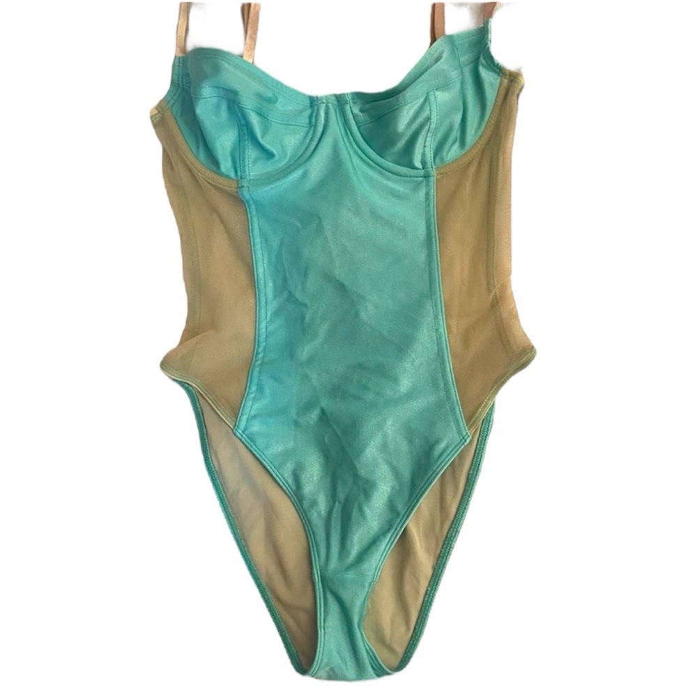 American Aparell Cali Sun & Fun Sheer Panel Bodysuit Swimsuit Size S - Picture 2 of 3